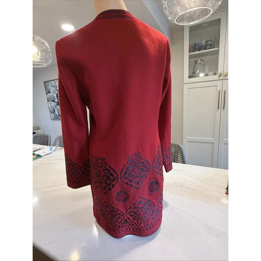 PETER NYGARD Women's Embroidered Red Long Lined Coat Jacket Sz 6 - Picture 12 of 12